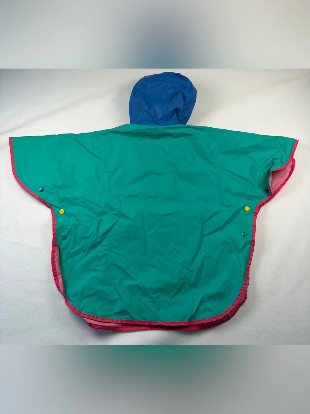 Vtg 90s Gymboree Kids PVC Nylon Colorful Waterproof Rain Poncho Rainbow‎ Tag S/M